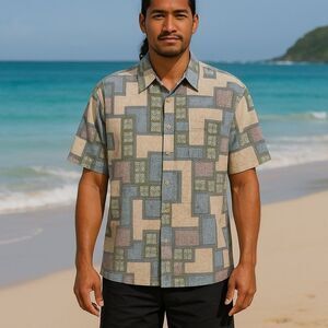 Cooke Street Honolulu Vintage Inside Out  Cotton Short Sleeve Button Up Shirt